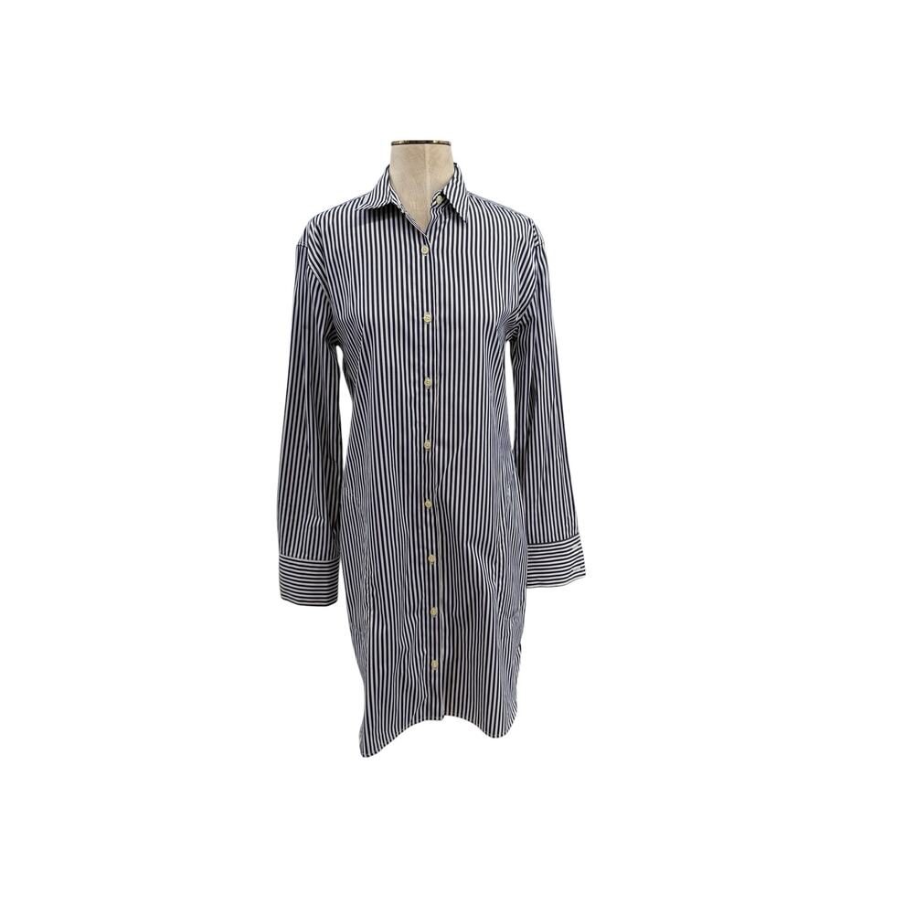Kule Blue White Stripe Italian Cotton Shirtdress Tunic Button Front Size Large